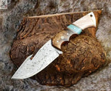Hook Knife Blade With Raindrops Damascus Steel Blade and Epoxy Resin Wood Handle - ZB Knives Store
