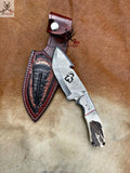 Hook Knife - Damascus Steel Turkey Cut Blade With Custom Belt Sheath - ZB Knives Store
