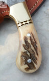 Hooked Utility Knife - Antler Horn Handle With Custom Leather Knife Sheath - ZB Knives Store