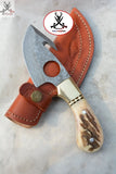 Hooked Utility Knife - Antler Horn Handle With Custom Leather Knife Sheath - ZB Knives Store