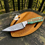 Handmade Damascus Steel Cowboy Knife, Pine Cone Handle, Western Leather Sheath, Hunting Knife, Ranch Knife