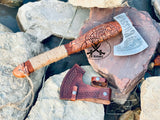 Viking Tomahawk for Sale - Engraved High Carbon Forged Steel Blade, Natural  Wood Handle with rope Wrap, Leather Sheath