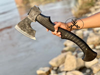 Viking Tomahawk for Sale - High Carbon Forged Steel Blade, Black Wood Handle with Leather Wrap, Leather Sheath