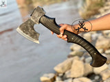 Norse AXE - High Carbon Forged Steel Head , Black Handle with Leather Wrap - ZB Knives Store