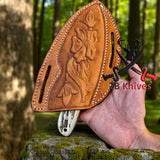Handmade leather sheath for cowboy knife, rustic Western style with full-grain cowhide and perfect belt carry 
