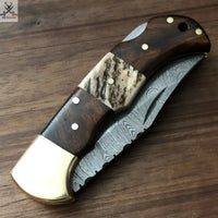 SET OF TWO DAMASCUS STEEL CUSTOM HANDMADE POCKET FOLDING KNIFE ZB Knives Store