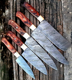 CUSTOM HANDMADE DAMASCUS 5 PCS CHEF SET WITH LEATHER ROLL KIT