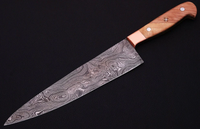 CUSTOM HANDMADE DAMASCUS STEEL CHEF KNIFE WITH LEATHER SHEATH