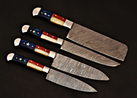 CUSTOM HANDMADE DAMASCUS STEEL 4 PCS TEXAS HANDLE CHEF SET WITH LEATHER ROLL KIT