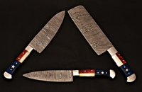 CUSTOM HANDMADE DAMASCUS STEEL 4 PCS TEXAS HANDLE CHEF SET WITH LEATHER ROLL KIT