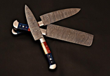 CUSTOM HANDMADE DAMASCUS STEEL 4 PCS TEXAS HANDLE CHEF SET WITH LEATHER ROLL KIT