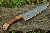 CUSTOM HANDMADE DAMASCUS CHEF KNIFE WITH LEATHER SHEATH