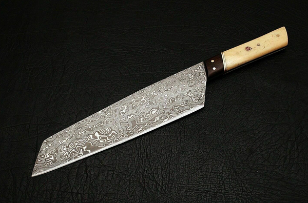 CUSTOM HANDMADE DAMASCUS CHEF KNIFE WITH LEATHER SHEATH