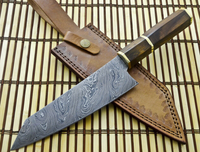 CUSTOM HANDMADE DAMASCUS CHEF KNIFE WITH LEATHER SHEATH