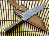 CUSTOM HANDMADE DAMASCUS CHEF KNIFE WITH LEATHER SHEATH