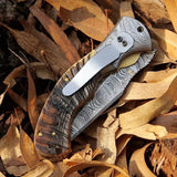 Mountain Majesty - Custom Handcrafted Damascus Steel Folding Pocket Knife with Sheep Horn Handle - ZB Knives Store