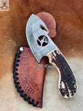 Skinning Hook Knife - Damascus Steel Blade & Antler Horn Handle With Knife Belt Case - ZB Knives Store