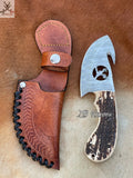 Skinning Hook Knife - Damascus Steel Blade & Antler Horn Handle With Knife Belt Case - ZB Knives Store