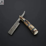 Stag Horn handmade Razor With Leather Sheath Handcrafted Damascus Razor for the Discerning Gentleman - ZB Knives Store