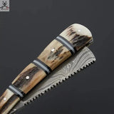 Stag Horn handmade Razor With Leather Sheath Handcrafted Damascus Razor for the Discerning Gentleman - ZB Knives Store