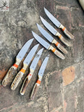 Steak Knife - D2 Steel Blade Set & Antler Horn Handle With Leather case - ZB Knives Store