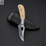 The Fieldmaster's Companion: 7.5 - Inch Skinning Hunting Knife with Full Tang D2 Steel Blade, Bone Handle, and Steel Bolster - ZB Knives Store