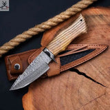 The Wilderness Elegance: 10 - Inch Hunting Knife with Damascus Steel Blades, Walnut Wood Handle, and Damascus Guard - ZB Knives Store