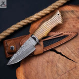 The Wilderness Elegance: 10-Inch Hunting Knife with Damascus Steel Blades, Walnut Wood Handle, and Damascus Guard ZB Knives Store