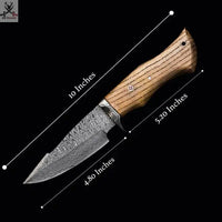 The Wilderness Elegance: 10-Inch Hunting Knife with Damascus Steel Blades, Walnut Wood Handle, and Damascus Guard ZB Knives Store