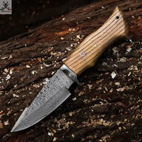 The Wilderness Elegance: 10-Inch Hunting Knife with Damascus Steel Blades, Walnut Wood Handle, and Damascus Guard ZB Knives Store