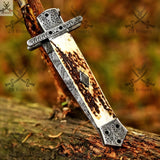 Premium Damascus Steel Switchblade Pocket Knife – Unique Patterns & Deer Horn Handle EDC