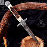 Premium Damascus Steel Switchblade Pocket Knife – Unique Patterns & Deer Horn Handle EDC