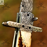 Premium Damascus Steel Switchblade Pocket Knife – Unique Patterns & Deer Horn Handle EDC