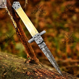 Unlock the power of Damascus steel with this stunning switch blade pocket knife