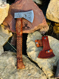 Viking Tomahawk for Sale - Engraved High Carbon Forged Steel Blade, Natural Wood Handle , Leather Sheath ZB Knives Store