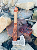 Viking Tomahawk for Sale - Engraved High Carbon Forged Steel Blade, Natural  Wood Handle with rope Wrap, Leather Sheath ZB Knives Store