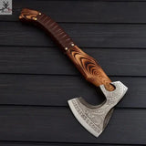 Viking War Axe – Engraved High Carbon Steel Forged Blade, Ash Wood Handle with Leather Wrap - ZB Knives Store