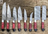 08 PCS HAND FORGED Full Tang Damascus Steel Kitchen Set knives + Leather Sheath - ZB Knives Store