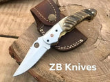 7.5" HAND FORGED Full Tang J2 Steel best folding hunting knife + Leather Sheath - ZB Knives Store