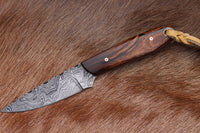 Buckaroo Ranch knife with sheath – 6.25" Handmade Damascus Steel Blade with Rosewood Handle