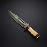 Rambo First Blood Knife - Custom Handmade Damascus Bowie with Rose Wood and Bone Handle - ZB Knives Store