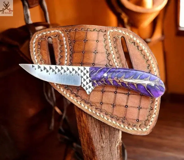 epoxy handle knife +  Leather Sheath - ZB Knives Store