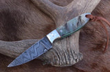 Cowboy Belt Knife Damascus Steel Blade with Sheep Horn Handle for Secure Grip - ZB Knives Store