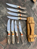 4 PCS, 6 PCS, 8 PCS  HAND FORGED Full Tang D2 Steel Steak Knives Set 🥩 + Leather Sheath