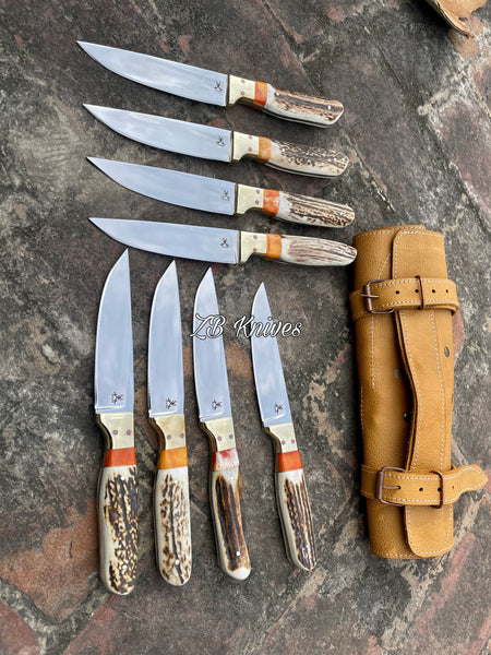 4 PCS, 6 PCS, 8 PCS  HAND FORGED Full Tang D2 Steel Steak Knives Set 🥩 + Leather Sheath