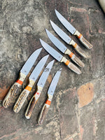 4 PCS, 6 PCS, 8 PCS  HAND FORGED Full Tang D2 Steel Steak Knives Set 🥩 + Leather Sheath