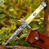 Unlock the power of Damascus steel with this stunning switch blade pocket knife