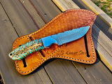 Handmade Damascus Steel Cowboy Knife  7.75" Full-Tang* with Pine Cone Handle & Pancake Leather Sheath