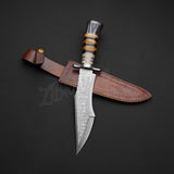 13.5" Inches HAND FORGED Full Tang Damascus Steel Hunting Bowie Knife+ Leather Sheath