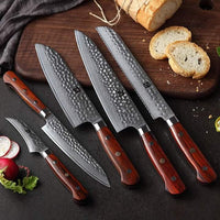 5 PCS HAND FORGED Full Tang Damascus Steel kitchen Set Knives + Leather Roll Kit